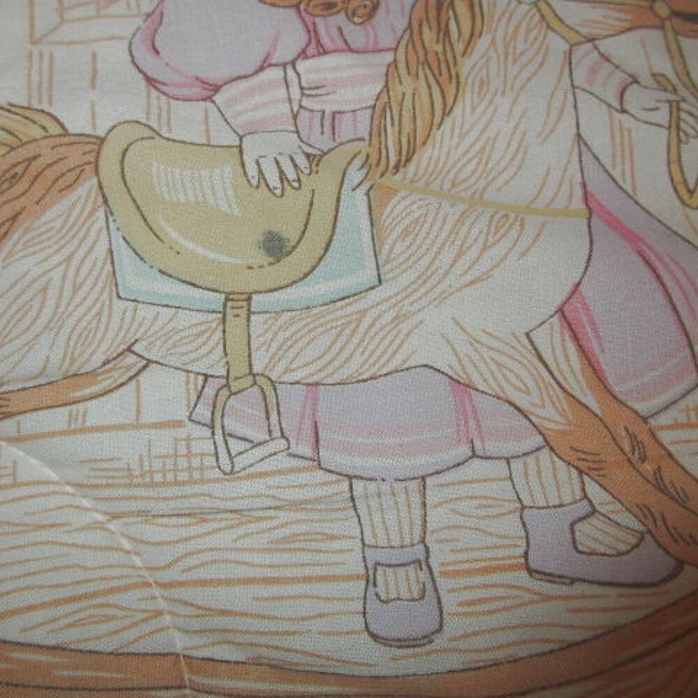 Vtg Victorian Doll Crib Quilt Toddler Bed Reversible Horse Bear Girl Friends - Picture 5 of 13